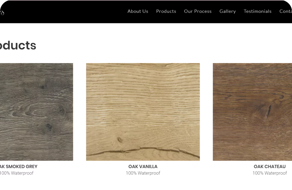 Product display section of the application