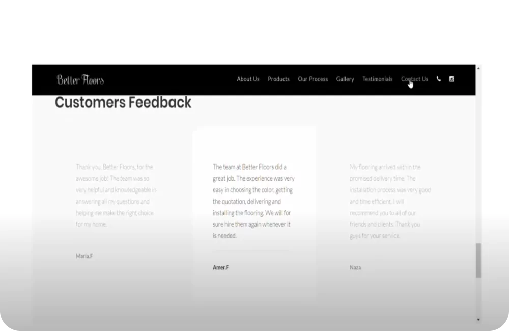 Customer feedback section of the application
